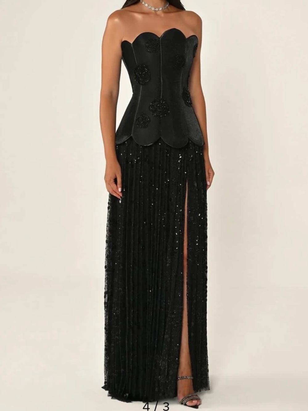 Alfabeta Black Strapless Beaded Evening Gown